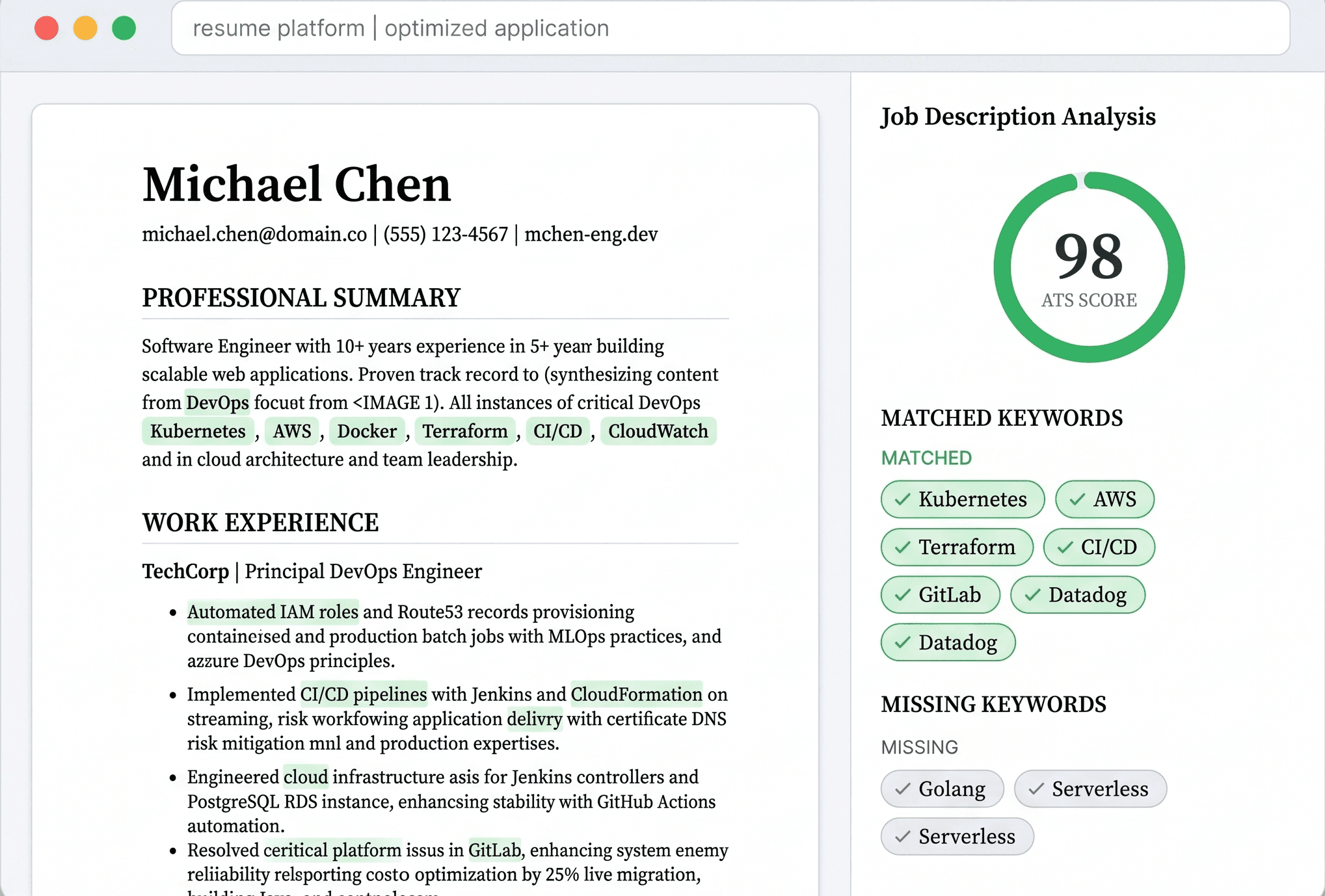 Resume editor with ATS analysis